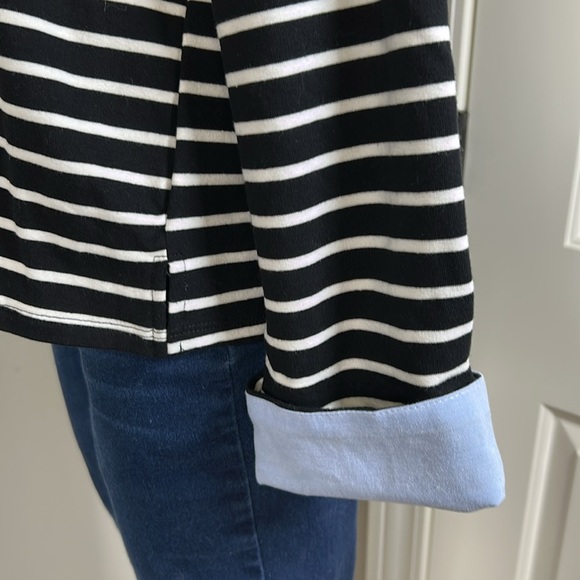 Evereve English Factory Breton Tee Stripe Ruffle Top Women Fold Over Cuff XL NEW - Picture 5 of 10
